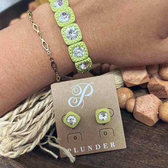 New Plunder "Chesney" Green Square Earrings (.5") - Picture 3 of 4